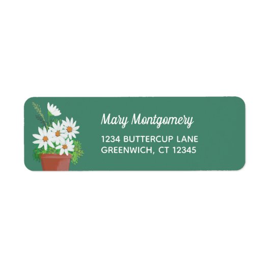 Witte madeliefjes in Terra Cotta Retouradres Etiket (Voorkant)