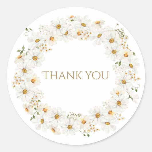 Witte Madeliefjes Krans Waterverf Bedankt Ronde Sticker (Voorkant)