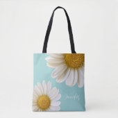 Witte Madeliefjes Licht Teal Persoonlijk Tote Bag (Voorkant)