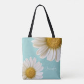 Witte Madeliefjes Licht Teal Persoonlijk Tote Bag (Achterkant)