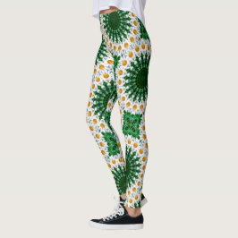 Witte Madeliefjes Mandala met verse groene symmetr Leggings