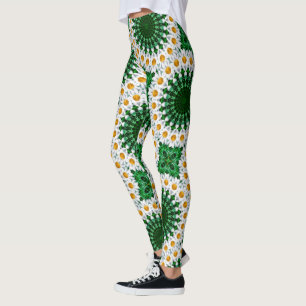 Witte Madeliefjes Mandala met verse groene symmetr Leggings