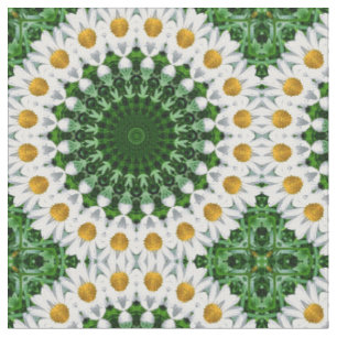 Witte Madeliefjes Mandala met Verse Groene Symmetr Stof