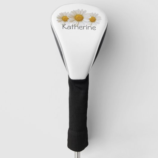 Witte Madeliefjes met Aangepaste Naam Golfheadcover (Voorkant)