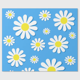 Witte madeliefjes met een blauwe achtergrond cadeaupapier