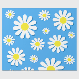 Witte madeliefjes met een blauwe achtergrond cadeaupapier