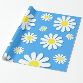 Witte madeliefjes met een blauwe achtergrond cadeaupapier