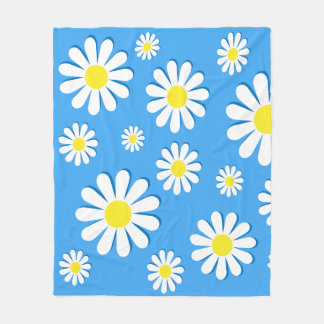 Witte madeliefjes met een blauwe achtergrond fleece deken