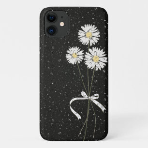 witte madeliefjes met regendruppels op zwart Case-Mate iPhone case