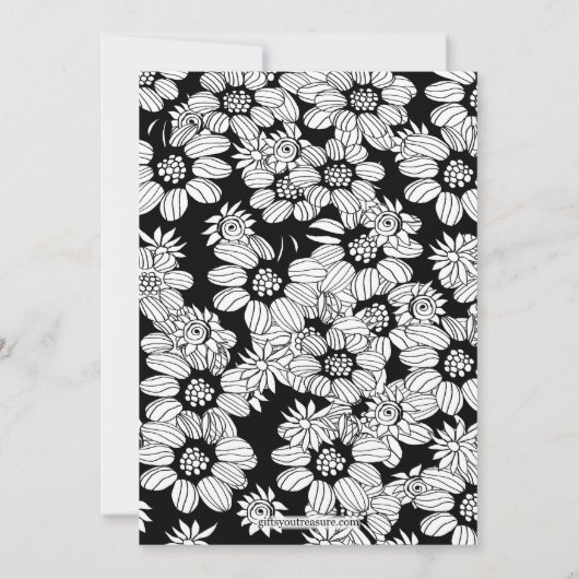 Witte madeliefjes met zwarte achtergrond bruiloft kaart (Achterkant)