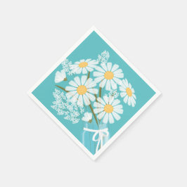 Witte Madeliefjes Metselaarsglas Boeket Teal Hoek Servet