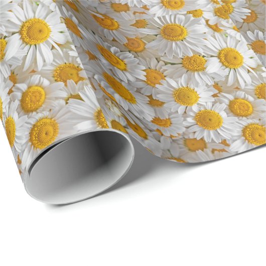 Witte madeliefjes: mooie bloemige achtergrond cadeaupapier (Rol Hoek)