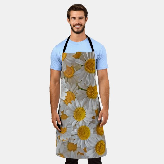Witte madeliefjes: mooie bloemige achtergrond schort (Gedragen)