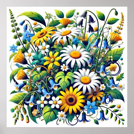 Witte madeliefjes muur Bloemen Kunstwerk Bloem Boe Poster (Voorkant)