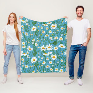 Witte madeliefjes op Aqua Fleece Deken