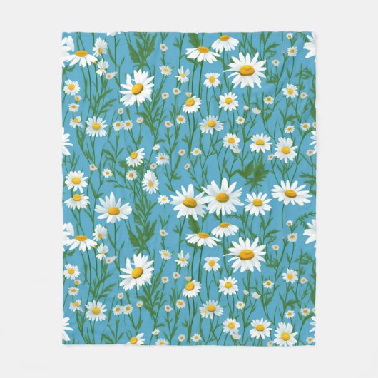 Witte madeliefjes op Aqua Fleece Deken (Voorkant)