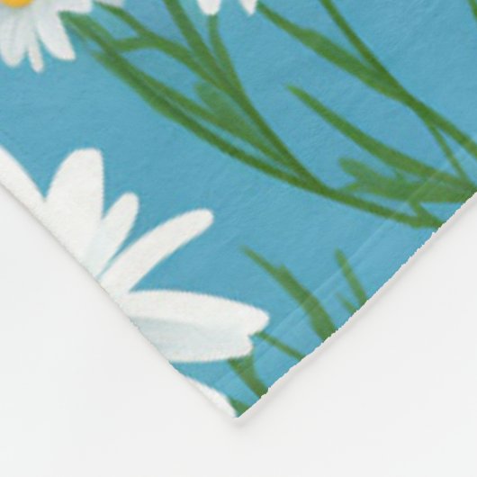 Witte madeliefjes op Aqua Fleece Deken (Hoek)