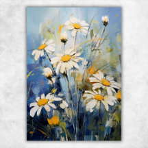 Witte Madeliefjes op Blauw | Botanische Bloemen
