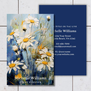 Witte Madeliefjes op Blauw Botanische Bloemen Visitekaartje