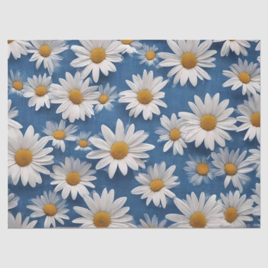 Witte madeliefjes op blauwe achtergrond tissuepapier (Voorkant)