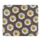 Witte madeliefjes op bruine achtergrond bloemig snijplank (Voorkant)