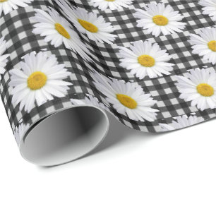 Witte Madeliefjes Op Gingham Cadeaupapier
