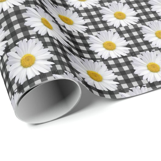 Witte Madeliefjes Op Gingham Cadeaupapier (Rol Hoek)