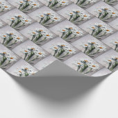 Witte madeliefjes op grijs cadeaupapier (Hoek)