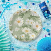 Witte madeliefjes op groen papieren bordje (Feest)