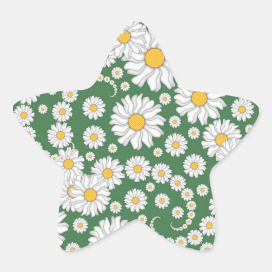 Witte Madeliefjes op Groene Achtergrond Ster Sticker (Voorkant)