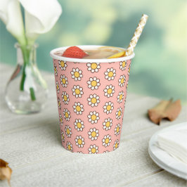 Witte Madeliefjes op Pastel Roze Lente Feestje Papieren Bekers