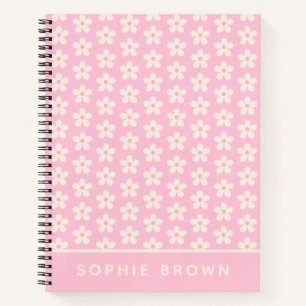 Witte Madeliefjes op Pastel Roze met Naam Notitieboek
