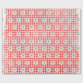 Witte madeliefjes op rood-wit geruit cadeaupapier (Vlak)