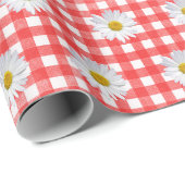 Witte madeliefjes op rood-wit geruit cadeaupapier (Rol Hoek)