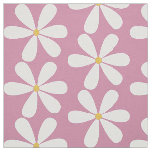 Witte madeliefjes op roze achtergrond stof