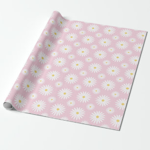 Witte Madeliefjes Op Roze Cadeaupapier