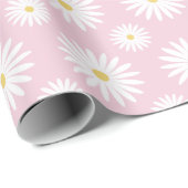 Witte Madeliefjes Op Roze Cadeaupapier (Rol Hoek)