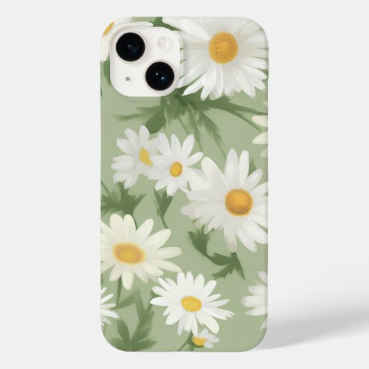 Witte madeliefjes op salie groen Case-Mate iPhone case (Achterkant)
