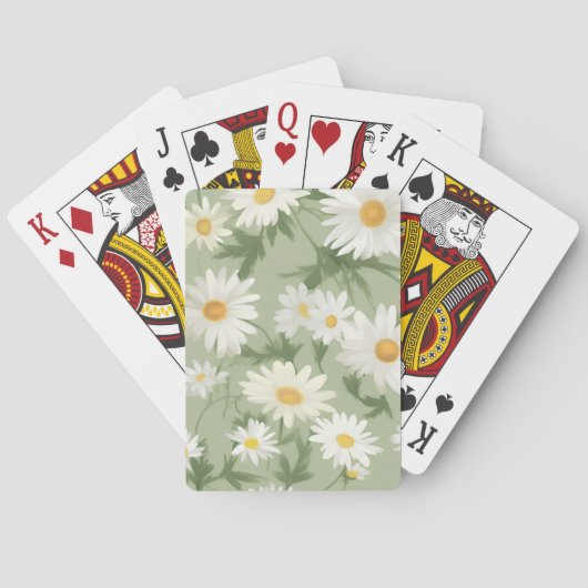 Witte madeliefjes op salie groen pokerkaarten (Achterkant)