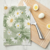 Witte madeliefjes op salie groen theedoek (Quarter Fold)