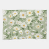 Witte madeliefjes op salie groen theedoek (Horizontaal)