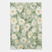 Witte madeliefjes op salie groen theedoek (Verticaal)