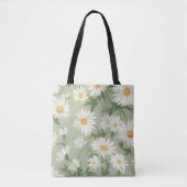 Witte madeliefjes op salie groen tote bag (Voorkant)