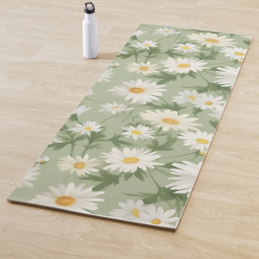Witte Madeliefjes Op Saliegroen Yogamat (In situ)