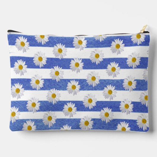 Witte madeliefjes op Waterverf blauwe strepen Etui (Achterkant)