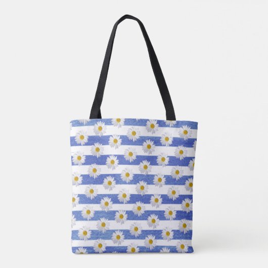 Witte madeliefjes op Waterverf strepen Tote Bag (Achterkant)