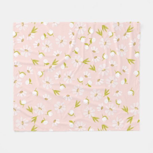 Witte madeliefjes op zacht roze fleece deken (Voorkant (Horizontaal))