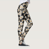 Witte madeliefjes op zwart bloemmotief leggings (Rechts)
