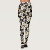Witte madeliefjes op zwart bloemmotief leggings (Achterkant)