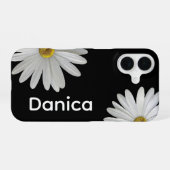 Witte Madeliefjes op Zwart iPhone 16 Hoesje (Achterkant horizontaal)
